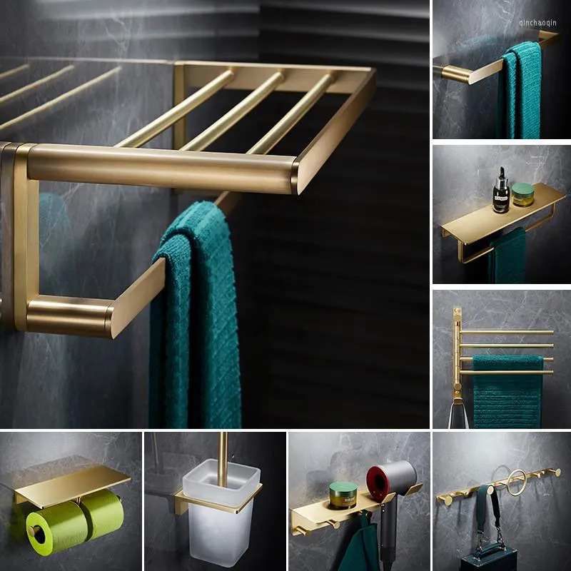 Ensemble d'accessoires de bain salle de bain en laiton brossé or étagère porte-rouleau de tissu crochet porte-serviettes/barre porte-brosse de toilette matériel