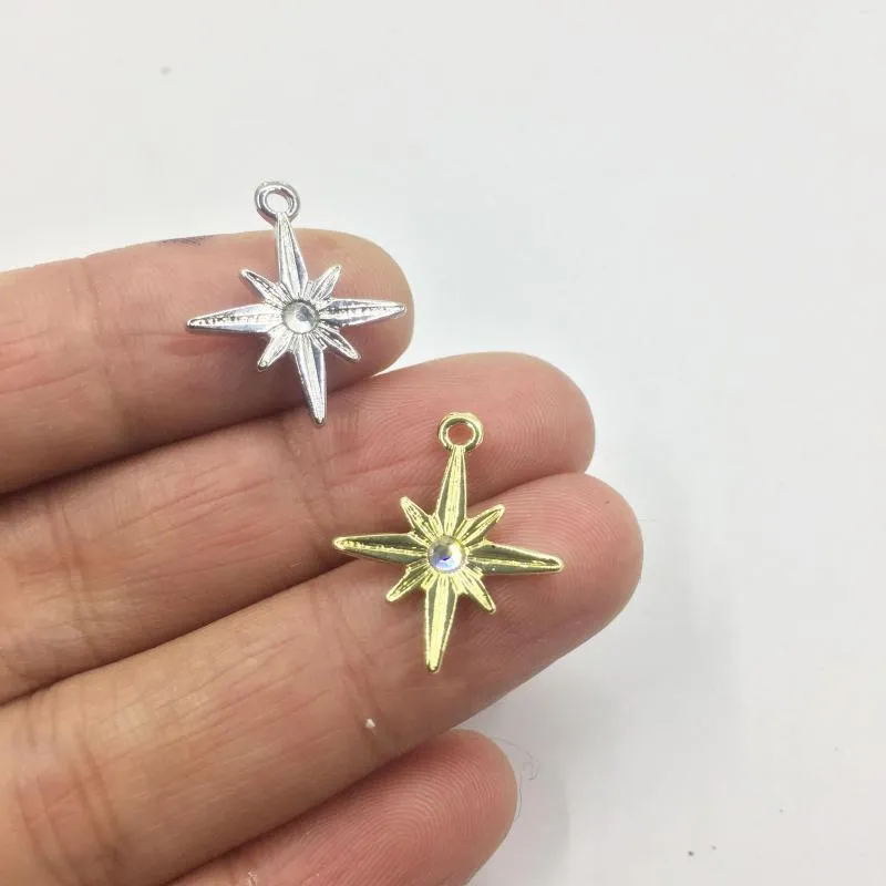 Charms Eruifa 10pcs 16mm Cute Six-pointed Star With Stone Zinc Alloy Pendant Jewelry DIY Necklace Bracelet Earrings 2 Colors