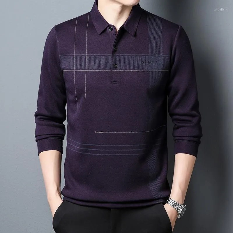 Men's Polos 2022 Autumn Men's Long-sleeved T-shirt Loose Striped Polo Shirt