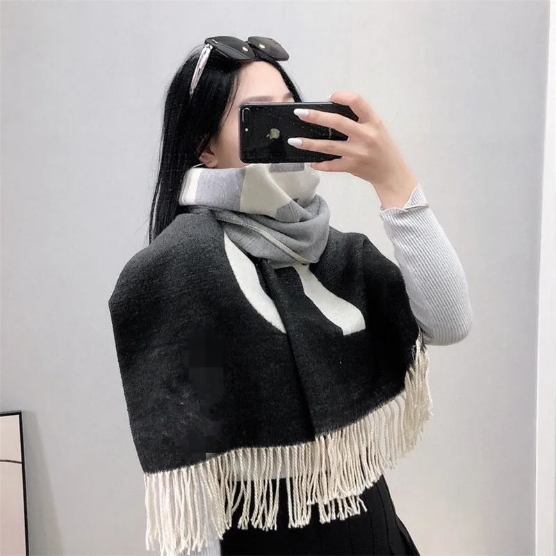 2021 new milk tea gradient color large letter scarf for women fashion European and American double-sided cashmere tassel shawls for women