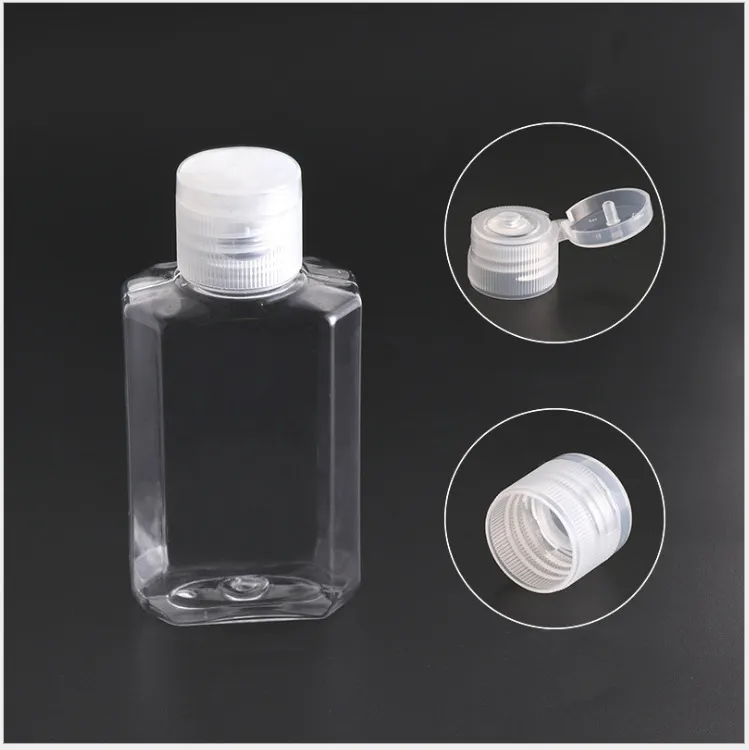 Flacone riutilizzabile in plastica da 60 ml con alcol vuoto facile da trasportare Flaconi disinfettanti per le mani in plastica PET trasparenti trasparenti per viaggi liquidi