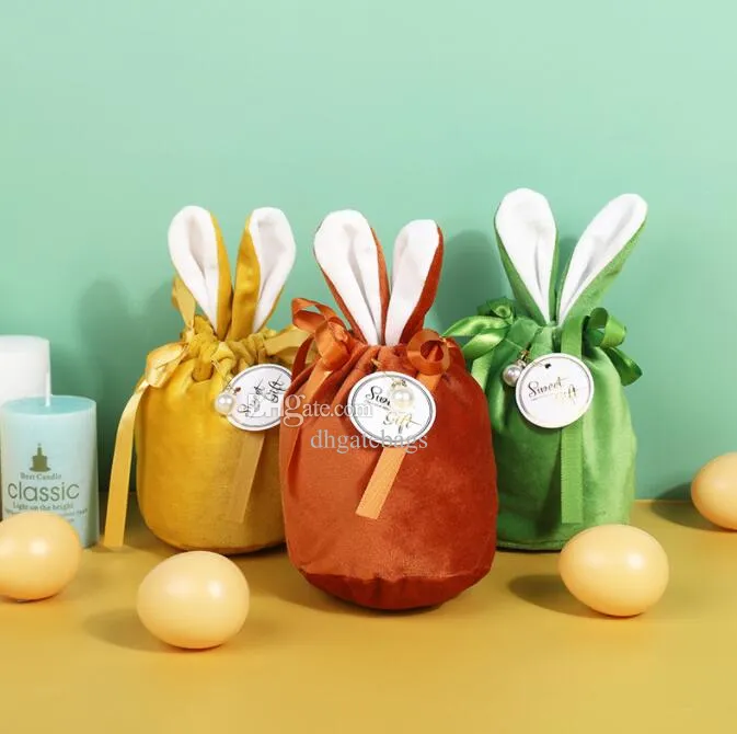 Nouveauté créative oeuf de Pâques sac à cordon polaire floue longue oreille panier de rangement de bonbons enfants fête festival sacs-cadeaux mignon doux oreilles de lapin pochette d'emballage