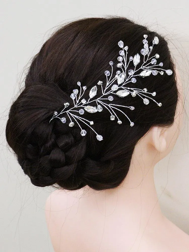 Başlıklar moda gümüş gelin saç asma kristal kafa bandı rhinestone aksesuar kadın saç bandı tiara düğün süsleri parti