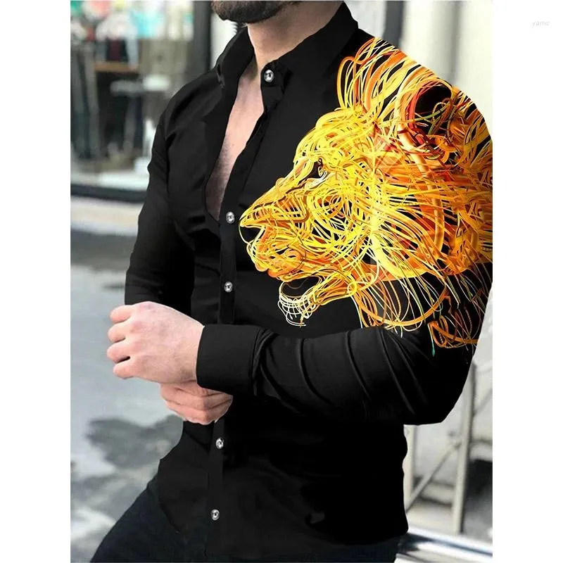 M￤ns avslappnade skjortor Luxury Haute Qualite Men's Tiger Printe Shirt L￥ng￤rmning Turn-down krage Knappad kl￤der Spring och Autumn