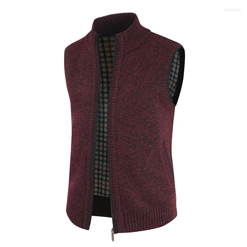 Maglioni da uomo Primavera Gilet senza maniche da uomo Colletto tondo Giacche Maglione Cerniera Capispalla stile coreano Cappotto tinta unita classico di base