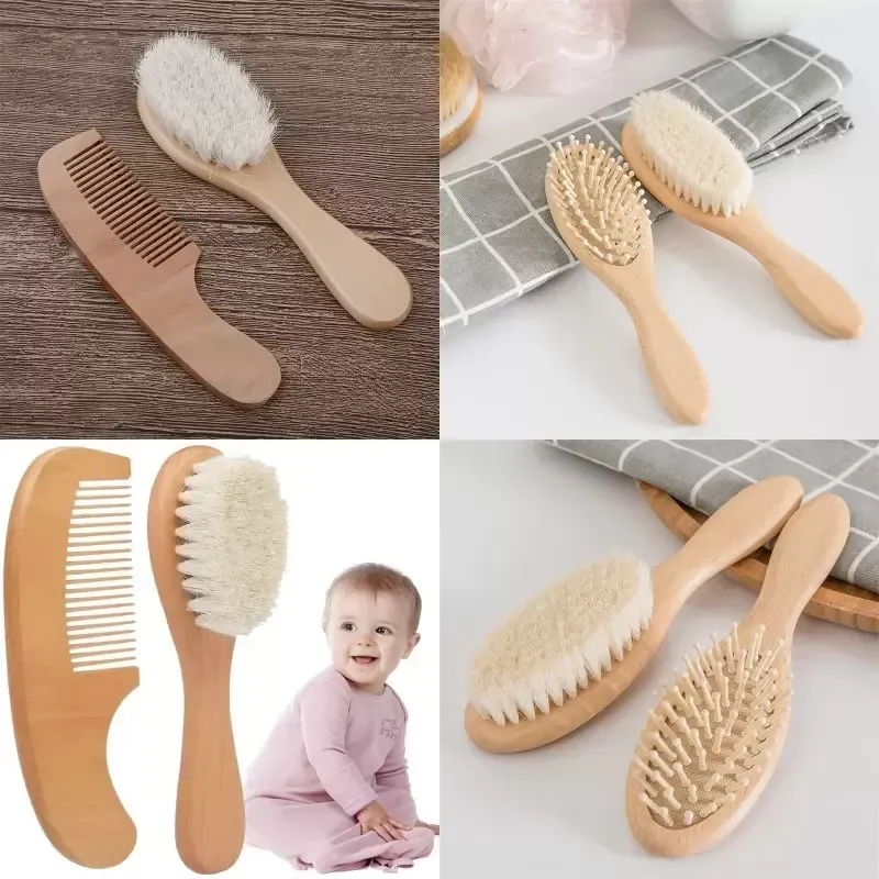 Kit brosse à cheveux bébé en bois + peigne double face