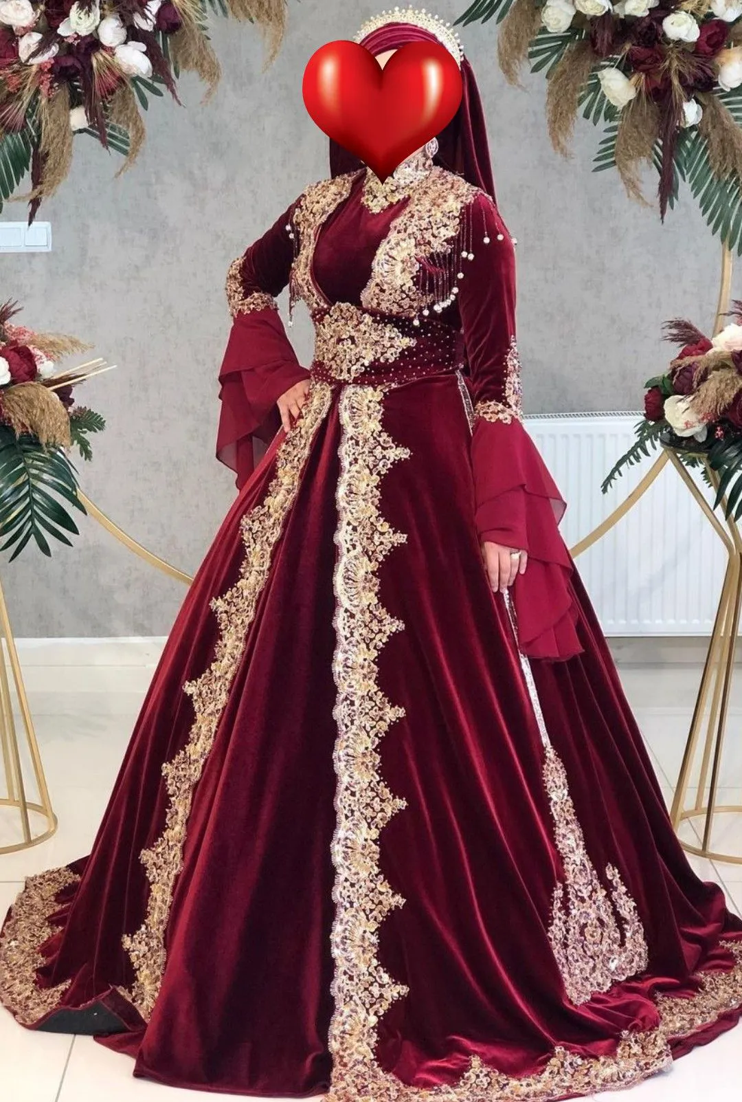 Burgudy Moroccan Evening Gowns 2023 - Velvet High Neck, Long Sleeves, Beaded Lace, Vintage Kaftan for Prom, Formal Party, and Engagement