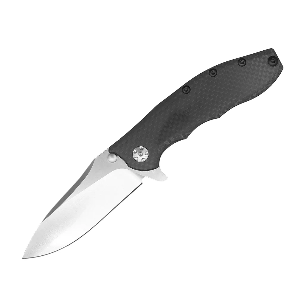 M1227 0562CF Cuchillo plegable abatible D2 Punto de caída Hoja satinada Fibra de carbono con mango de aleación de titanio TC4 Arandela de rodamiento de bolas Apertura rápida Cuchillos para carpetas EDC