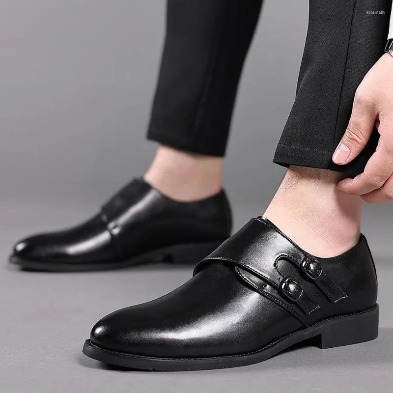 Dress Shoes 2022 Fashion Designer Pointed Monk Strap Black Flat For Men Party Groom Formal Wedding Prom Oxford Zapatos De Novi