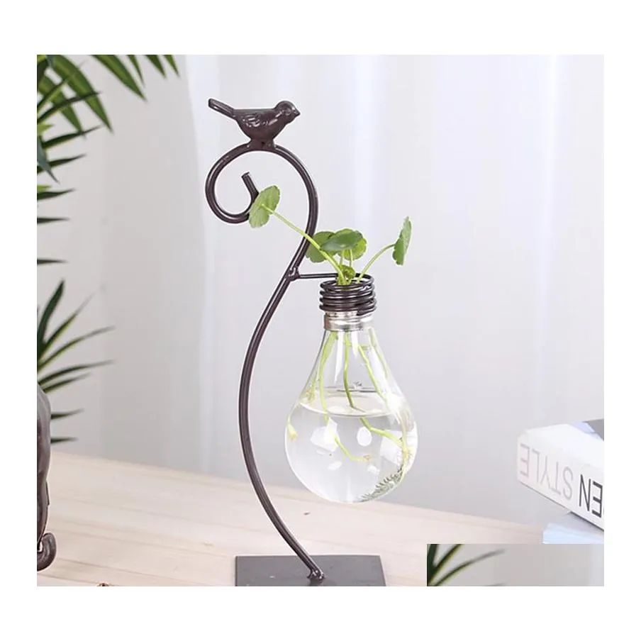 Vaser glas planter bb vas hydroponics med h￥llare f￶r skrivbord hem dekoration modern kreativ f￥gel v￤xt terrarium stand drop leverans otlu