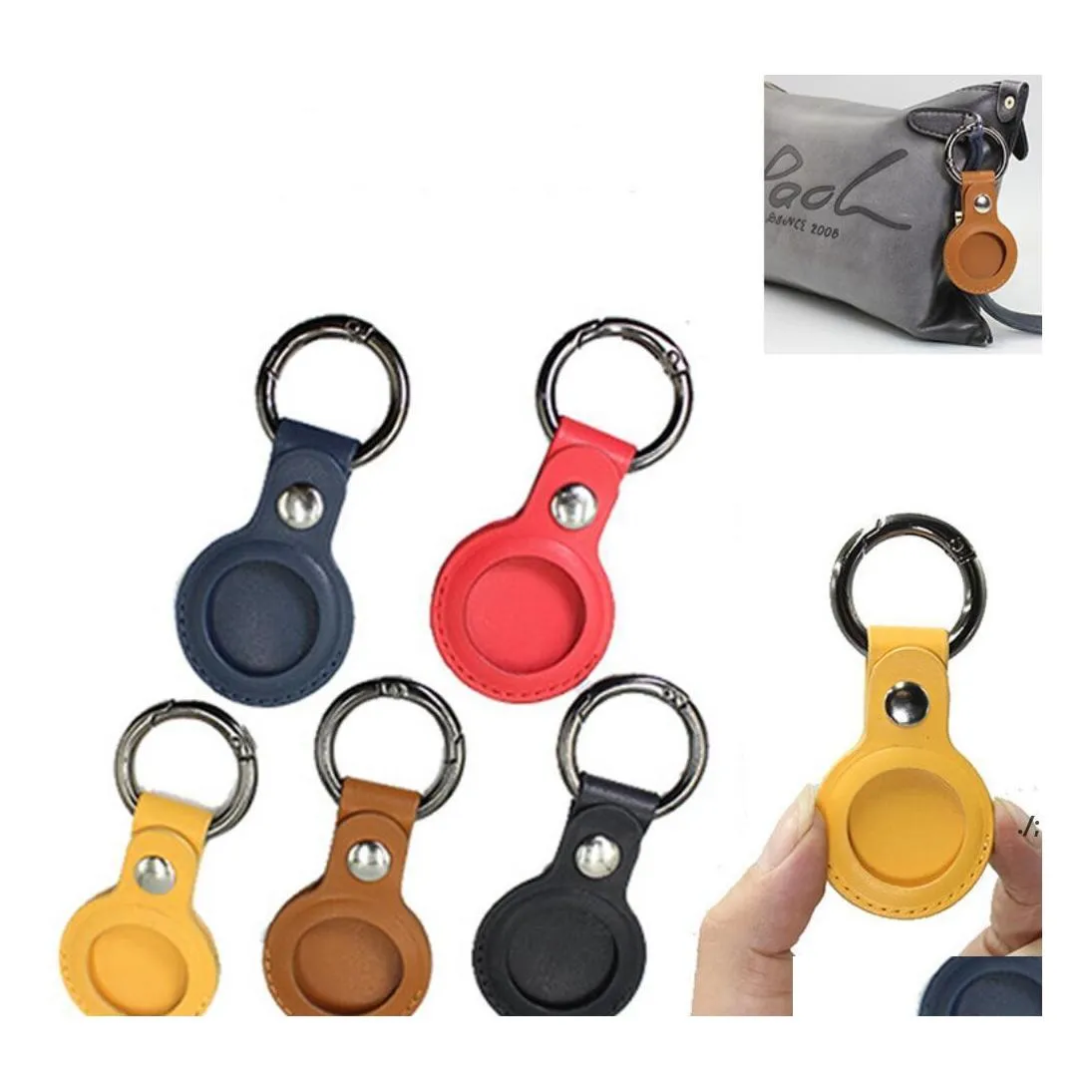 Porte-clés en cuir PU pour pendentifs de sac à dos, manchon de protection anti-rayures, coque de protection, porte-clés, étui d'étiquette d'air, Paf11841 Drop Del Ot1TB