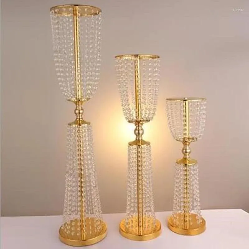 Party Decoration 10Pcs/lot Gold Acrylic Imitation Crystal Wedding Table Centerpiece Silver Lead Road Stand Candlestick For Event