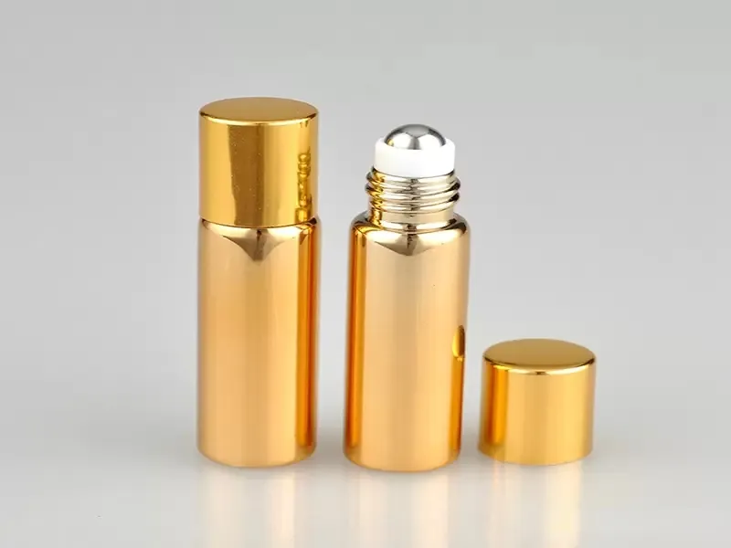 5ML Metal Roller Refillable Bottle For  Oils UV Roll-on Glass Bottles gold & silver colors