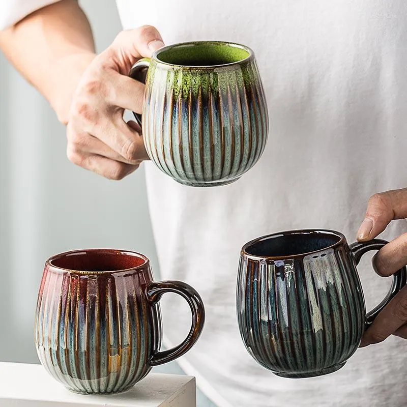 Mugs 500ml Creative Kiln Change Mug Breakfast Cup Retro Coffee Cups Milk Ceramic Large-capacity Hand Warmer Drinkware