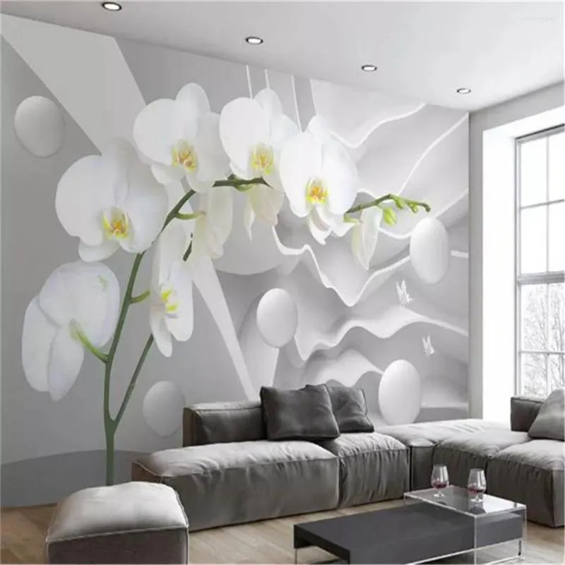 Wallpapers Custom 3d Flower Wallcovering Wallpaper Dabstract Space Phalaenopsis Ball Living Room Bedroom Home Improvemen