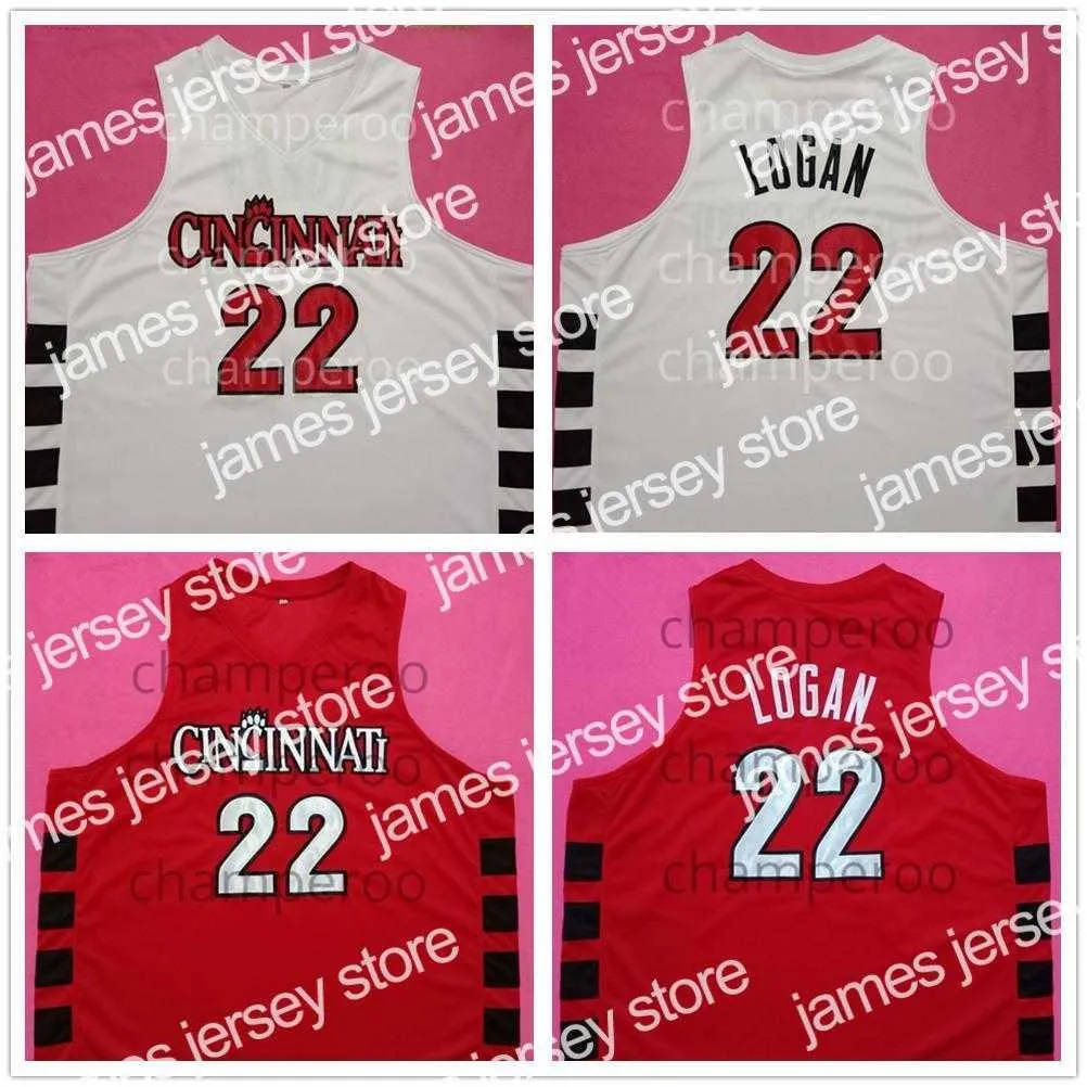 Camisas de basquete Cincinnati Bearcats College Steve Logan # 22 Camisa de basquete masculina retrô vermelha branca com número personalizado costurado e nome