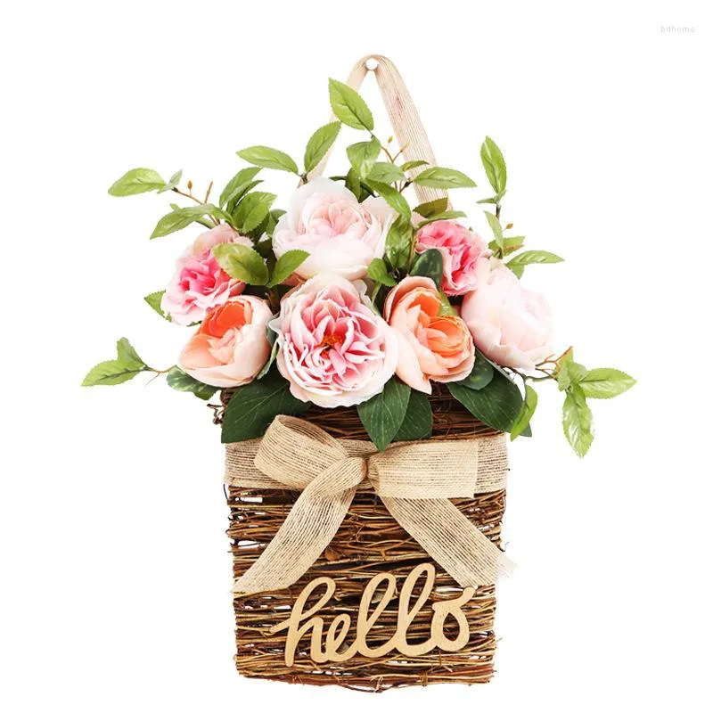 Decorative Flowers 1pc Artificial Flower Basket Wall Hanging Valentine's Day Wedding Decorations Pendant Home Living Room Decoration