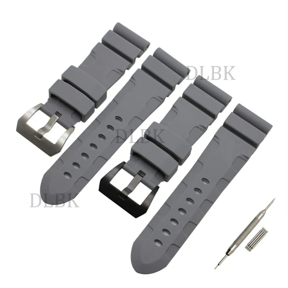 24 mm 26 mm gesp 22 mm Men Watch Band Gray Diving Siliconen Rubber Sport Bracelet Band Roestvrijstalen gesp voor Panerai Luminor287R