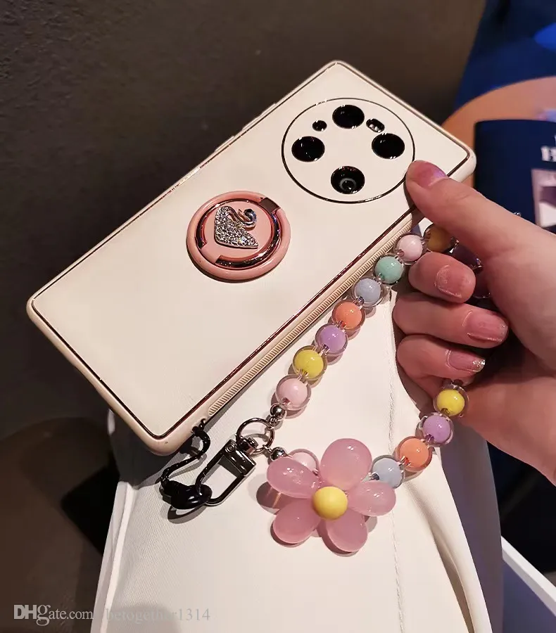 iPhone 13のファッション女性の電話ケース13 14 11 12 Pro Max Lange Macaron Color Beaded Japanese and Korean Insスタイルの手作りビーズの花のモバイルチェーンリストロープ