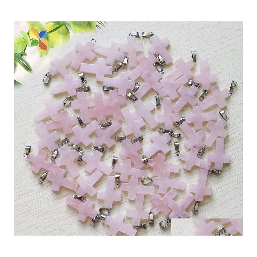 Arts And Crafts Rose Quartz Crystal Heart Star Cross Natural Stone Charms Pendants For Necklace Earrings Jewelry Making Whoelsale Sp Dhc21