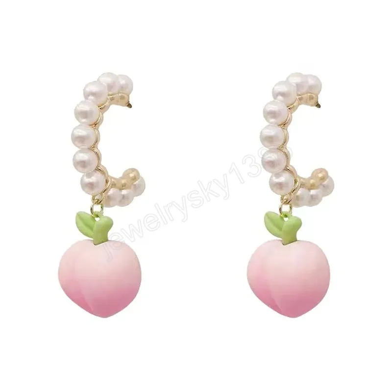 Fresh Simulation Pink Peach Dangle Earrings for Women Fashion Cute Contracted Pearl Fruit Earring Girl Accessories Jewelry