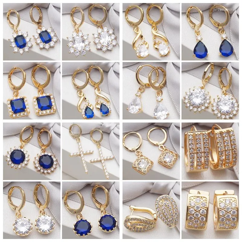 Brincos de argola 10 pares/lotes Earings por atacado Brincho de ouro branco zirconia azul cristal para mulheres jóias de moda 2022