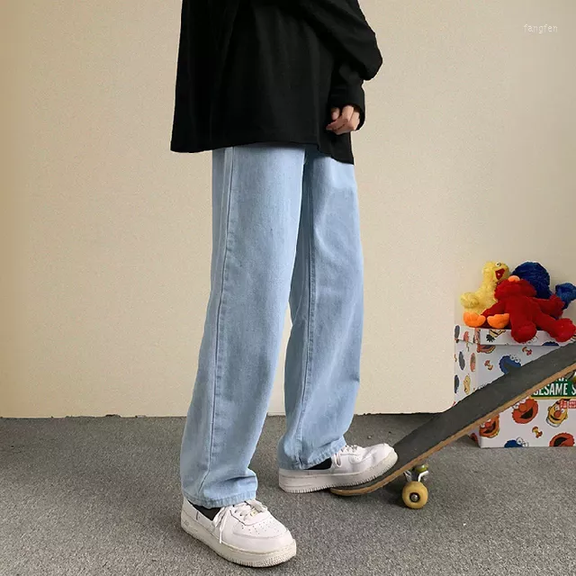 Jeans da uomo IN autunno Streetwear Baggy Men Moda coreana Pantaloni larghi dritti larghi Abbigliamento maschile di marca Nero Azzurro