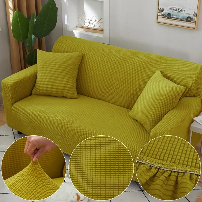 Stolskydd Plaid Jacquard Yellow Green SOFA-omslag för vardagsrum Fast färg All-Inclusive Modern Elastic Corner Couch Slipcover 45012