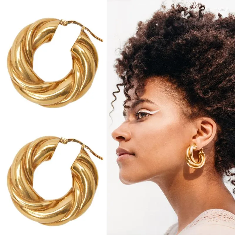 Boucles d'Oreilles Créoles Celi Rétro Twist Français Minimaliste Laiton Plaqué Or Grossiste