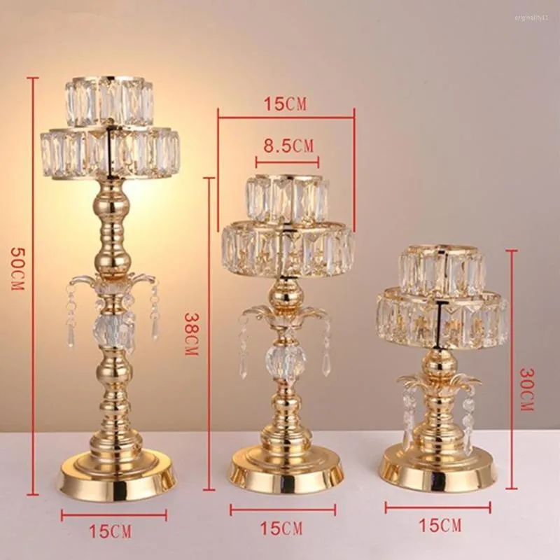 Party Decoration Style Tall Crystal Votive Candle Holder Rose Gold Wedding Candelabra Kroonluchter middelpunt Senyu0319