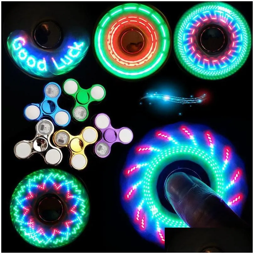 Spinning Top LED -licht Coolste veranderende fidget spinners vinger speelgoed Kids Toys Change Patroon met regenboog omhoog Hand Spinner Drop Dhq7c