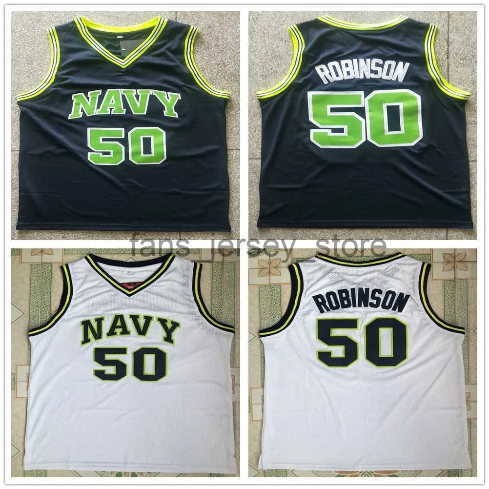 Genähte NCAA Mens Vintage Basketball Jerseys USNA College David 50 Robinson Jersey The Admiral Naval Academy Navy Midshipmen Blue White Shirts