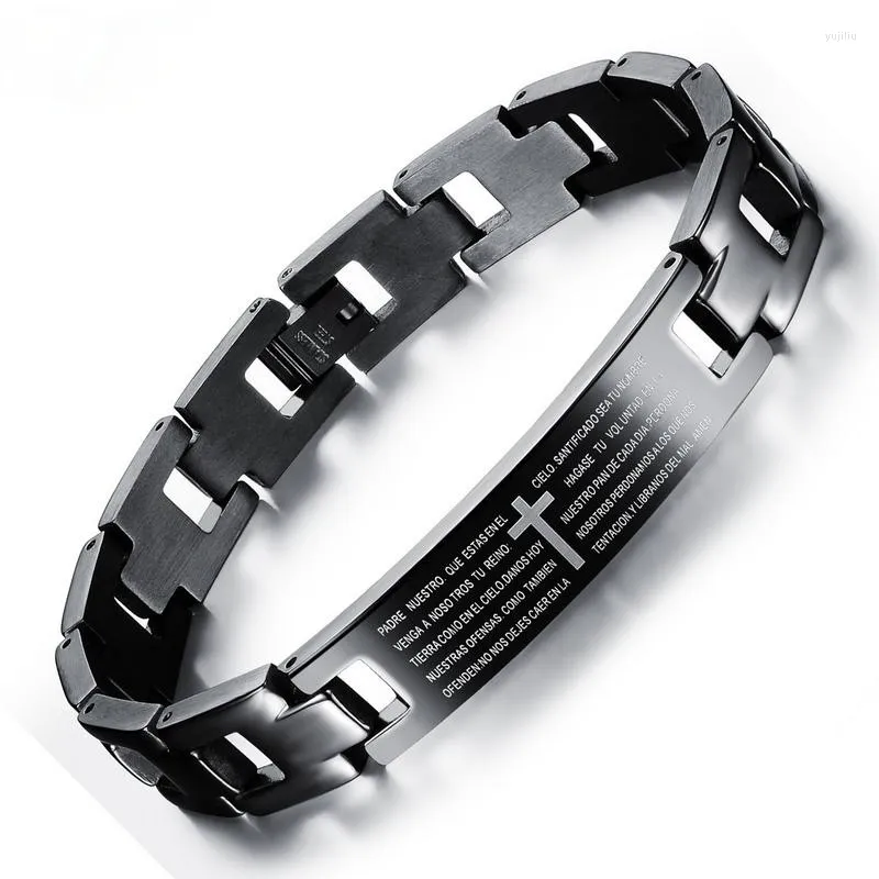 Charm Armbänder MIQIAO Edelstahl Titan Schwarz Kreuz Bibel Armreifen Handgelenk Band Ketten Armband Für Männer Frauen Paar Freunde Geschenk