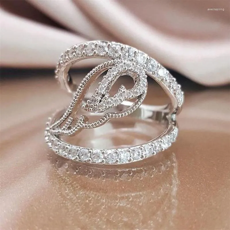 Обручальные кольца 2022 Серебряное цветовое крыло форма полная мощная кубическая циркон Прекрасный большой для женщин невесты для вечеринки