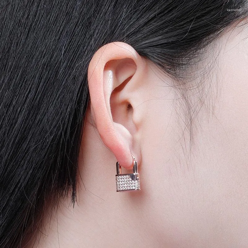 Hoop Earrings Trendy Micro Pave Zircon Lock For Women Men Gold Color Cartilage Earings Punk Hip Hop Jewelry Rock Accessories OHE031