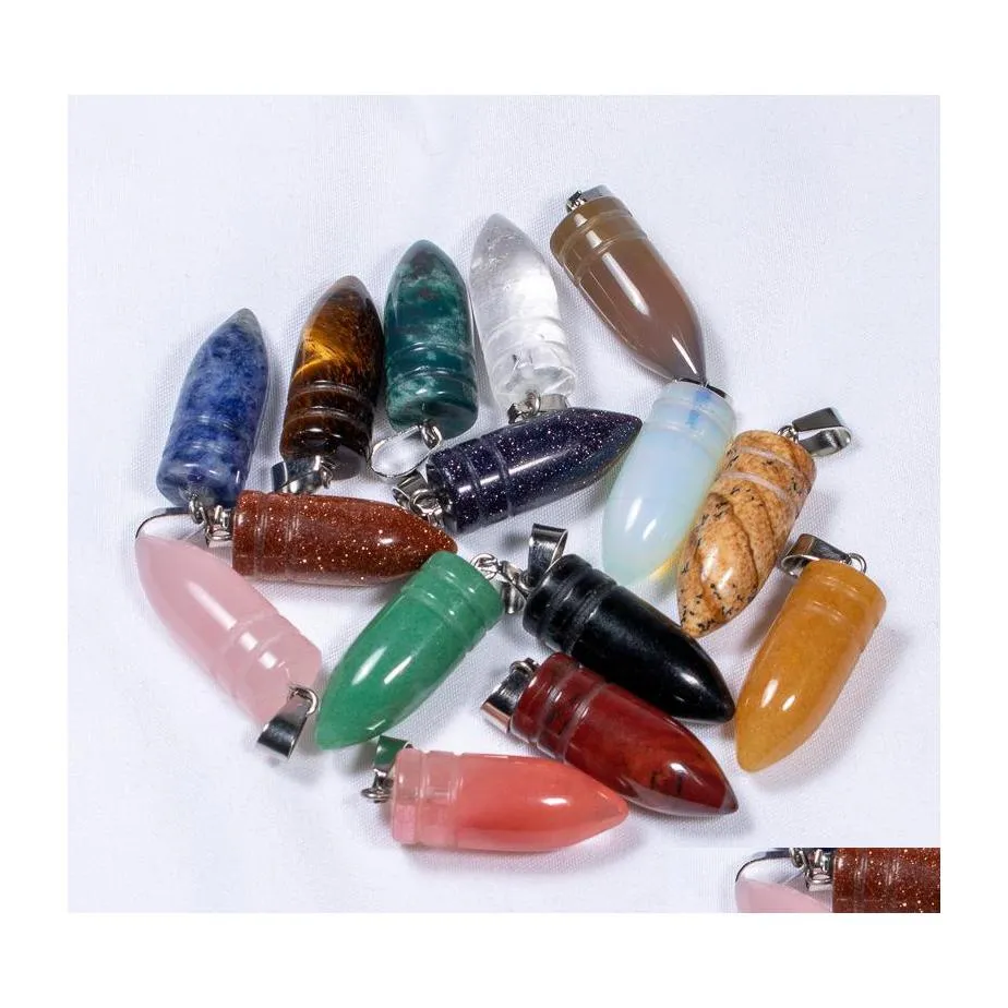 Konst och hantverk PenDum Natural Crystal Rose Quartz Tigers Eye Stone Charms Formh￤nge f￶r DIY Making 10x25mm Sports2010 Drop Deli DH5ZR