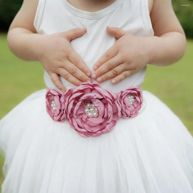 Bälten Pearl Flower Girls Dress Children's Belt Headband Women Bride Bridesmaid midjepografi Gravid PO