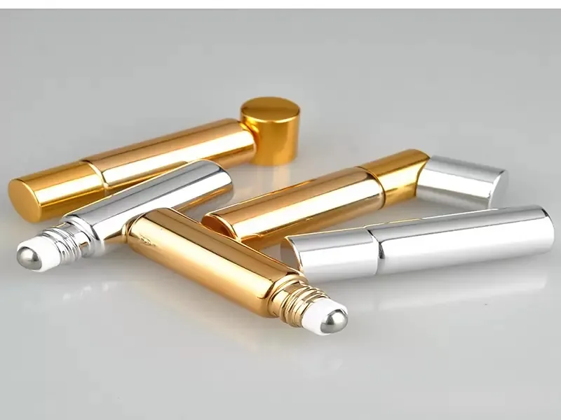 5ML Metal Roller Refillable Bottle For Essential Oils UV Roll-on Glass Bottles gold & silver colors