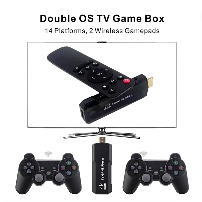 Duales System Nostalgischer Host 4K HD TV Game Stick 32G 64G 10000 Spiele für PS1/FC/GBA Wireless Controller Retro Mini Handheld Game Player