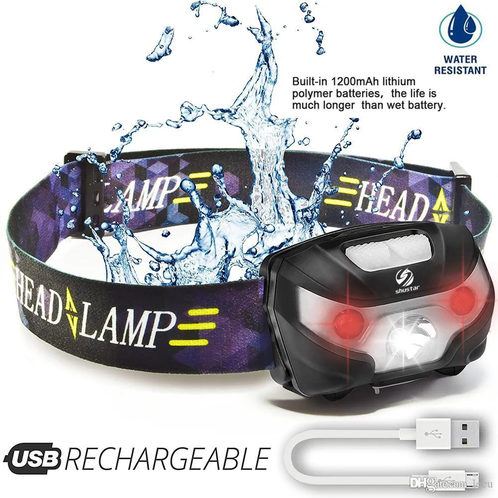 LED Head lamps Rechargeable Running Headlamp USB 5W Headlight Perfect for Fishing Camping Hiking with White and Red Lights