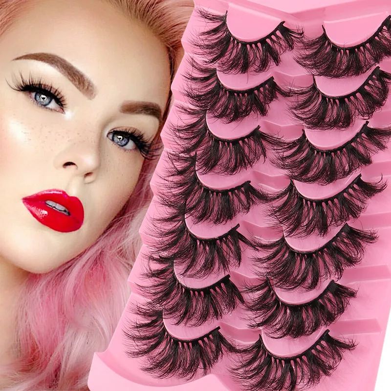 False Eyelashes Cat-Eye Fluffy Faux Mink Lashes Wispy Lashes 7 Pairs Pack Dramatic Long Thick Volume Fake Eye Lash Multipack