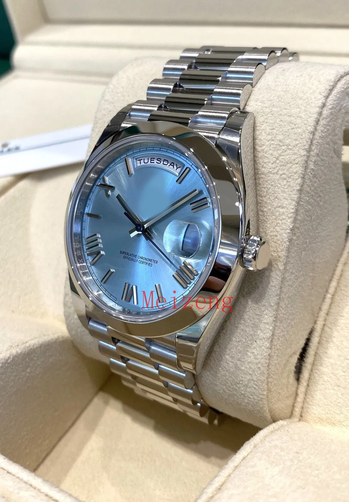 Reloj de pulsera de lujo Platinum Ice Blue Day-Date Watch 40mm 228206 Relojes automáticos para hombres