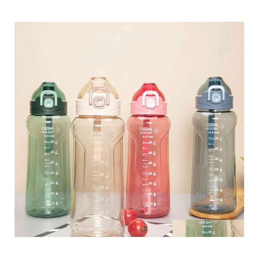 Botellas de agua Botella a prueba de fugas con cuerda portátil 1050 ml Deportes Gimnasio Beber Senderismo Ciclismo Bebidas Herramientas de cocina Entrega de gotas Ho Otpyh