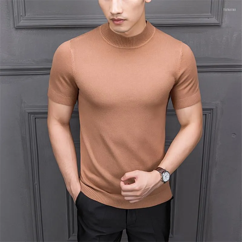 Pulls pour hommes T-shirt en coton pour hommes Pull demi-col roulé Solid Suck Sweat Haute Qualité De Yq Vêtements Tricoté Casual Manches Courtes