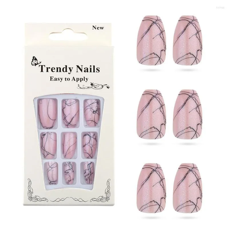 Faux ongles 24 pièces/boîte ligne noire courte ballerine faux ongles Art conseils appuyez sur les conceptions affichage couverture complète artificielle détachable