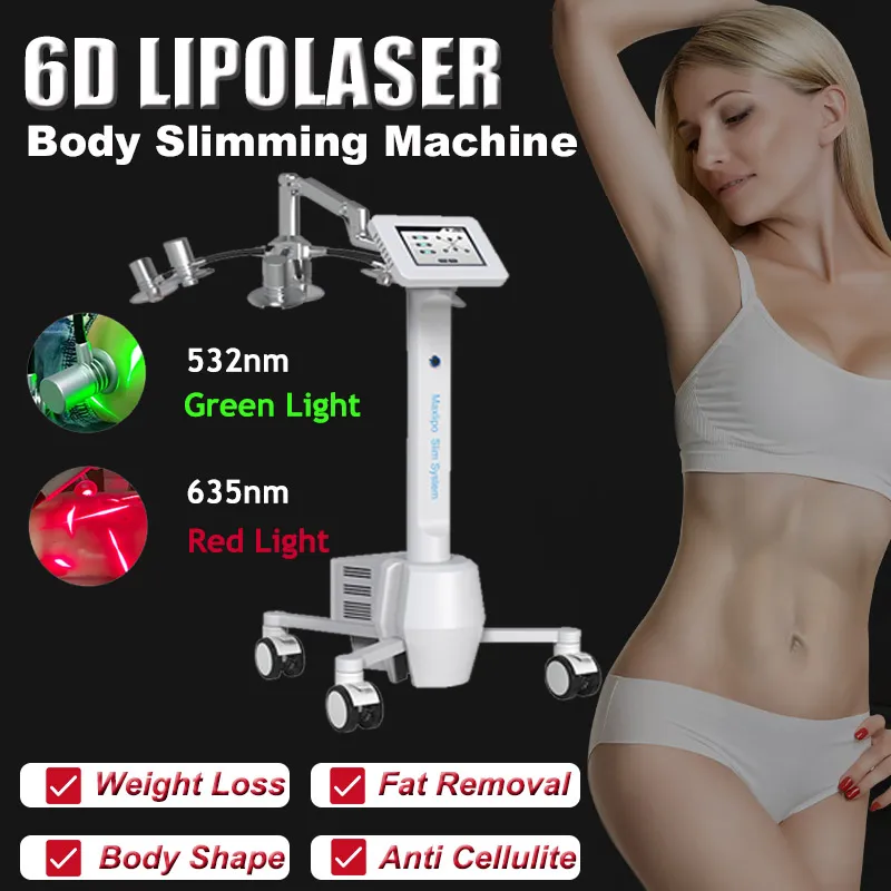 6D Laser Slimming Machine Weight Loss Fat Burner Cellulite Reduction Body Firmming 532nm 635nm Red Green Laser Light Portable Beauty Equipment Salon Home Use