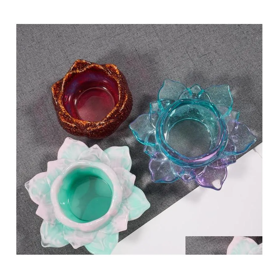 Craft Tools Candlestick Lotus Storage Box Diy Mod White Crystal Epoxy Resin Flower Shape Sile Molds 10 5Jx J2 Drop Delivery Home Gar Otaok