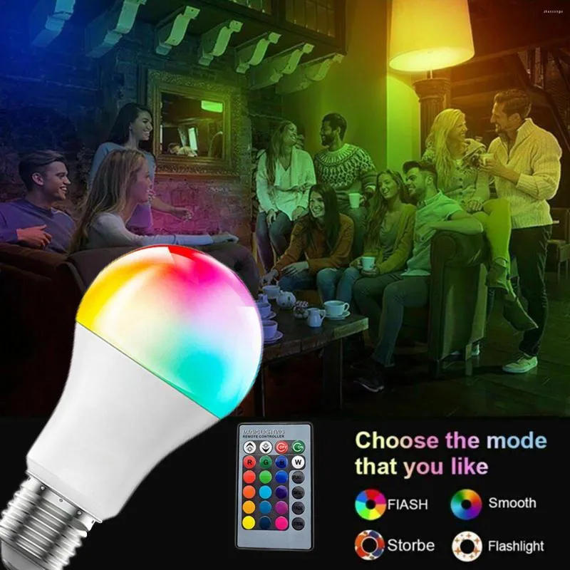 Färgbyte RGB LED -glödlampa med fjärrkontroll Hem Bar Stage Party Smart Stereo Music Bluetooth Compatible