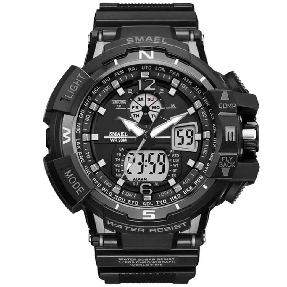 Nouvelle marque Smael montre double temps grand cadran hommes montres de sport S choc étanche horloge numérique montre-bracelet pour homme relogio masculi289P