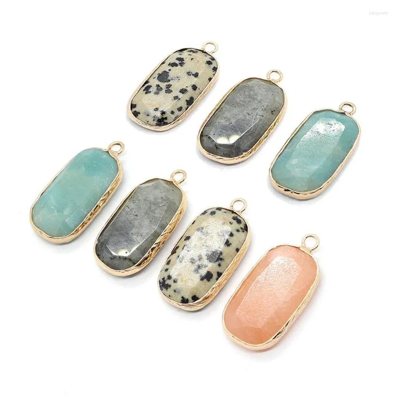 Charms Natural Stone Necklace Pendants Amazonite Facet Rectangle Crystal Quartz f￶r DIY Fashion Jewelry ￶rh￤ngen Kvinnor